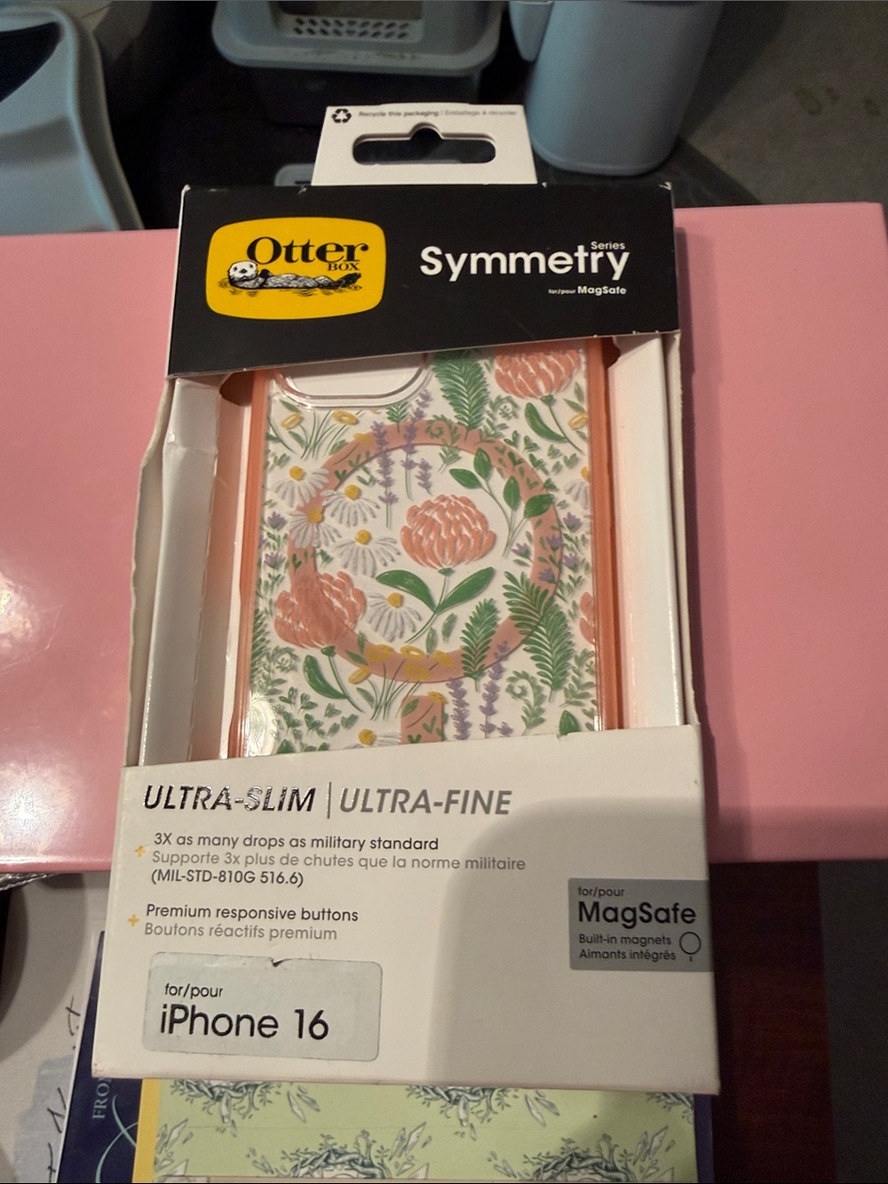 OtterBox Symmetry Series Floral iPhone 16 Case - Coral Trim